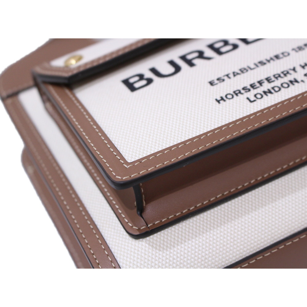 BURBERRY Two Tone Canvas Leather Pocket Bag White Brown Handbag Shoulder Strap - Picture 5 of 7